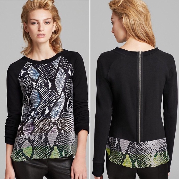 DVF Lisha Sweatshirt Python Mixed Media Top - Picture 2 of 8